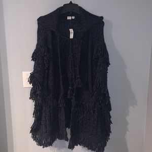 GAP Navy Blue Sweater Fringed Wrap Sweater